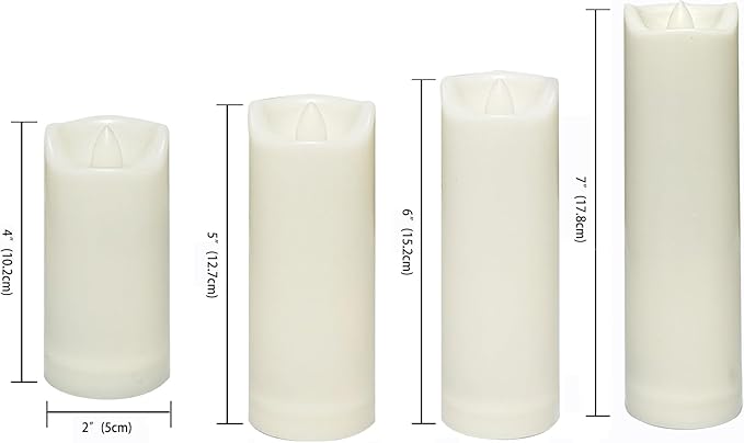 CANDLE CHOICE Waterproof Outdoor Battery Operated Flameless Candles with Auto Timer Flickering Plastic Resin Electric LED Slim Pillar Lights for Lantern Patio Garden Wedding Party Decorations 4 Pack