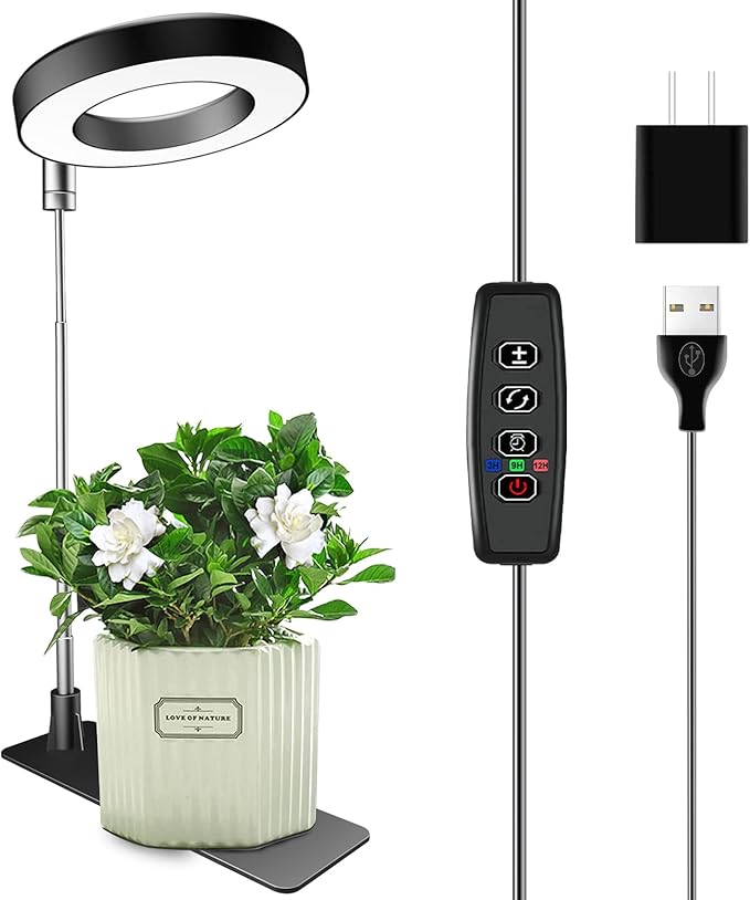 Plant Grow Lights, Full Spectrum Grow Lights for Indoor Plants, Height Adjustable Grow Lamp with Base, 3 Optional Spectrums, 3/9/12Hrs, 10 Brightness, Ideal for Small Plants, 1 Pack