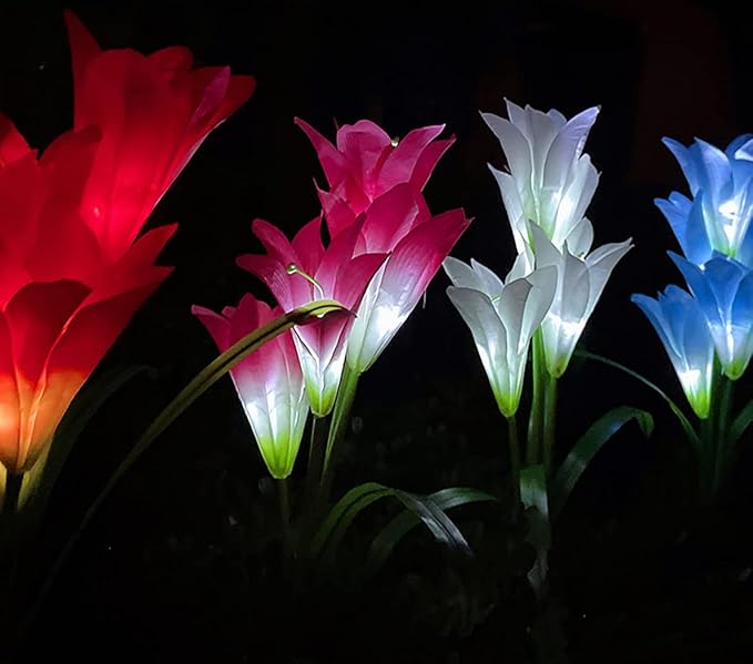 Veesee Solar Lily Flower Lights, Garden Lights for Christmas Gift, Outdoor Solar Powered Garden Lily Decorative Light, Colors Changing Solar Flower Light for Garden,Patio,Yard,Decoration-Red