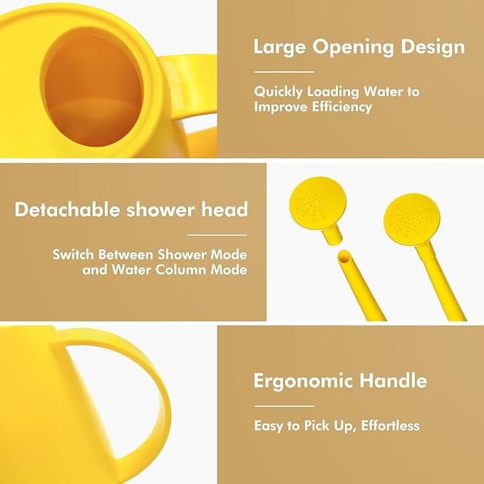 Watering Can for Indoor Outdoor Plants, Modern Small Watering Cans with Removable Nozzle, Long Spout Watering Can for Indoor Bonsai Plants Garden Flowers 1/2 Gallon 1.8L 60OZ (Yellow)
