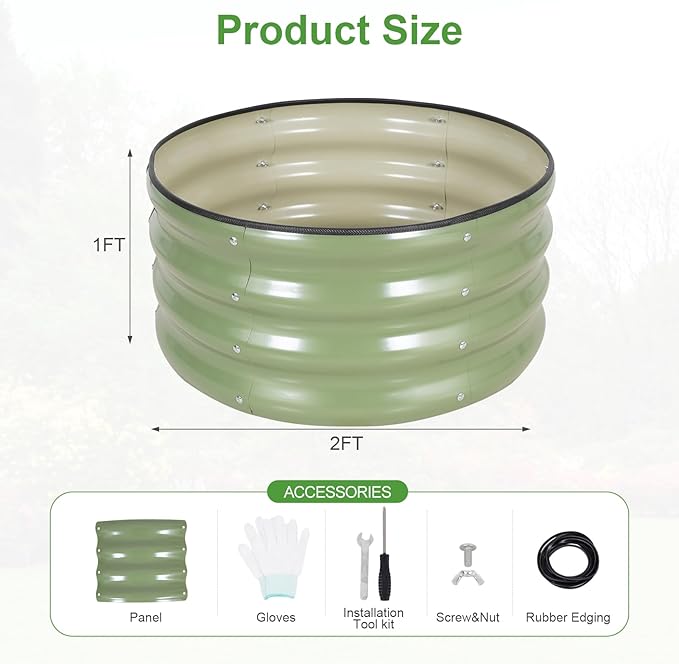 Galvanized Round Raised Garden Bed Outdoor-2Pack Raised Beds for Gardening| Metal Planter Box 2x2x1FT, Green