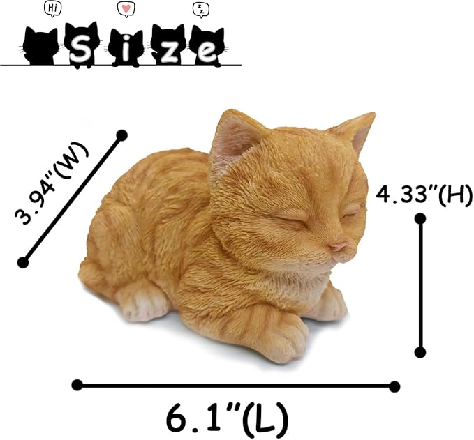 Sleeping Orange Tabby Cat Garden Statue Decor, Resin Realistic Sculptures Gift for Cat Lovers, Pet Memorial Stones for Loss of Pet, Kitty Figurine Art Decoration for Gardens, Patios and Lawns