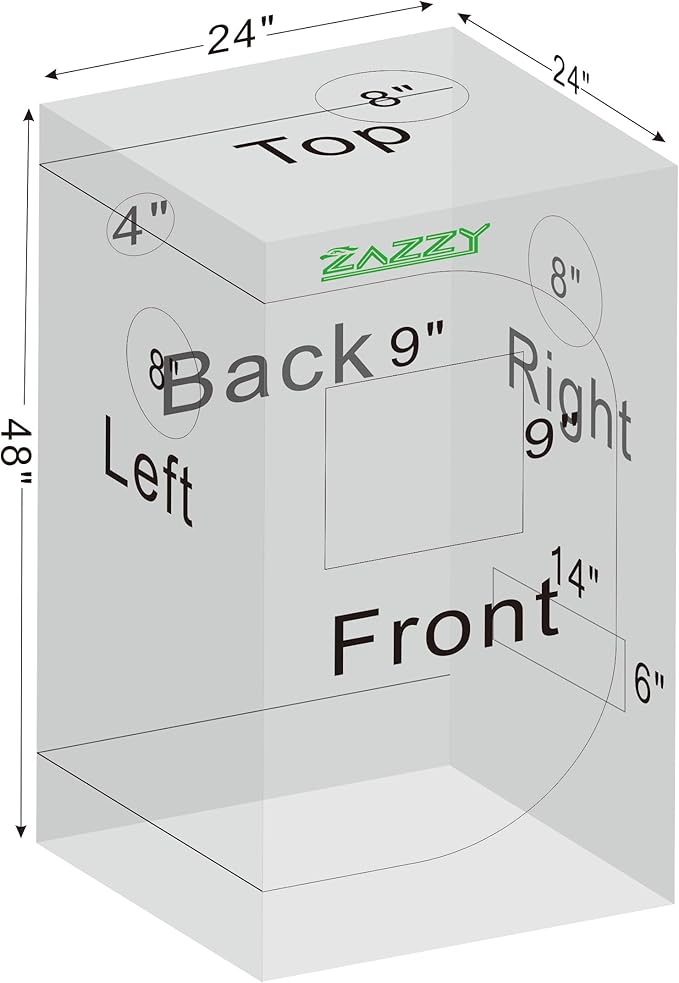 zazzy 2x2 Grow Tent 24"x24"x48"600D Mylar Hydroponic Indoor Plant Grow Tents with Observation Window, Tool Bag and Removable Waterproof Floor Tray for Plants
