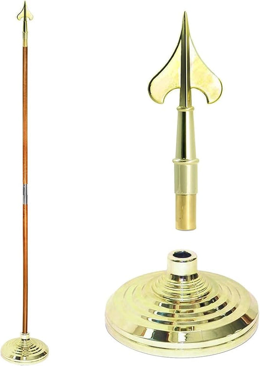 Super Tough Indoor Flag Pole kit 9ft - Army Spear - Gold Texture Base - Aluminum Flagpole with Brass Finish - Heavy Duty Inside House Flagstaff - Interior Shaft and Stand - No Ensign Included