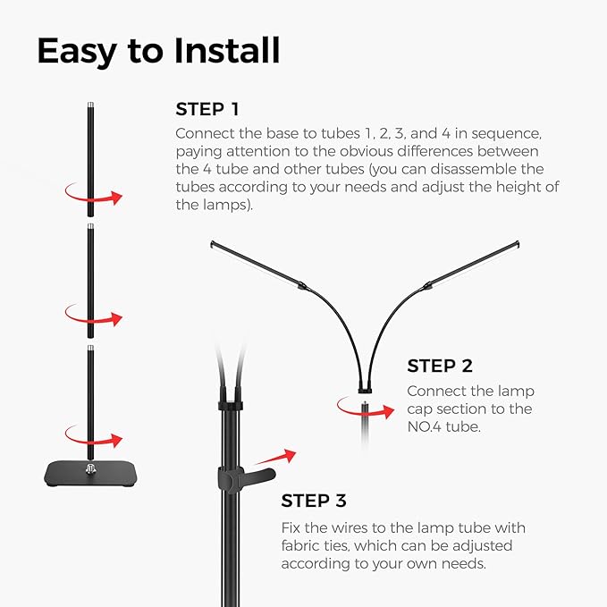 Plant Light for Indoor Growing, Full Spectrum Grow Light with 2 Heads,66.5in Extendable,144LEDs,10-Level Dimmable, Automatic Timer,Adjustable Gooseneck Floor Lamp for Tall Large Plants