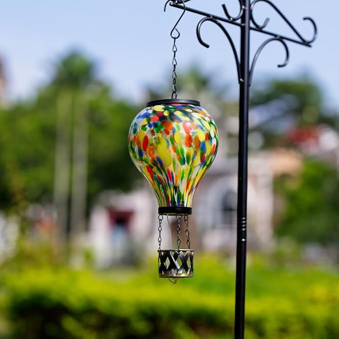 Starsoul Hot Air Balloon Solar Lantern Glass Outdoor Hot Air Balloon Solar Flickering Flame Light Waterproof Hanging Lantern for Garden Yard Patio Decorations