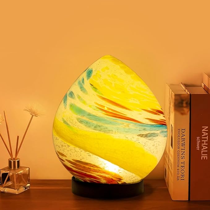 Table Solar Lanterns Outdoor Waterproof LED Garden Decorative Lanterns 6.7" Glass Solar Globe Lights,Outdoor Garden Lights for Patio Porch Table Decor Birthday Gifts for Women(Blue Yellow)