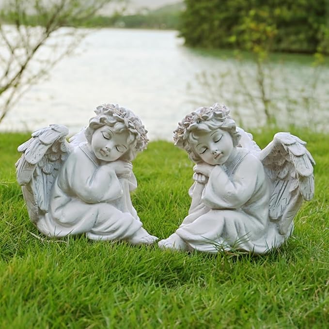 Angel Statue Garden Decor for Outside Solar Outdoor Decorations Patio Cherub Christmas Yard Porch Home Lawn Art Light up Figurine Memorial Sculpture Gift for Mom Mother Grandma