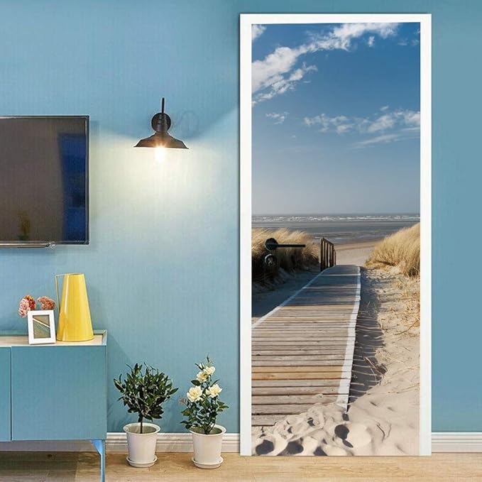 Door Wallpaper Self-Adhesive Door Poster 3D Door Picture - Bridge to The Sea - Door Film Photo Wallpaper Premium PVC Waterproof Door Sticker Wall Sticker for Bedroom Living Room Door Decoration
