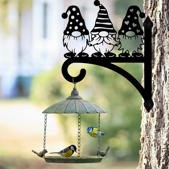 peacoblue Iron Plant Hangers Hooks for Outdoor Indoor Hanging Plants Flower Fern Pots, Lantern, Bird Feeder, 12”x14”Gnome Weather Resistant Metal Wall Brackets Holder for Porch, Garden, House(Gnome)