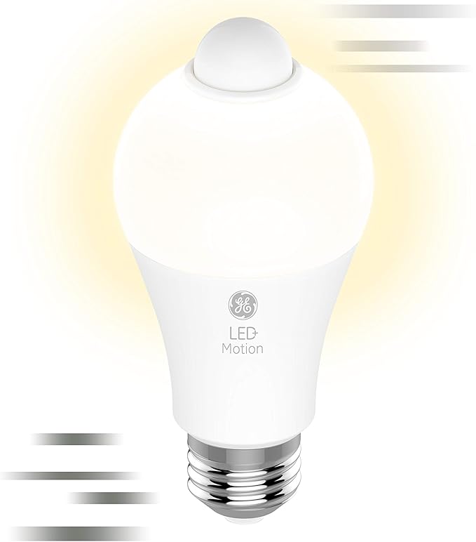 GE LED+ Motion Sensor LED Light Bulbs, 12W, Outdoor Security Lights, A21, Warm White (2 Pack)