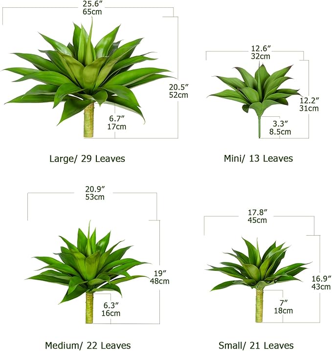 Artificial Agave Plants, UV Resistant Fake Agave Planters for Indoor and Outdoor Decorating Artificial Plants for Outdoors Fake Plants (2Pack, 12.6") Green