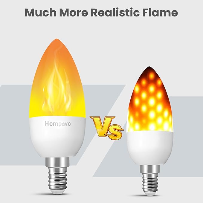 Hompavo 【Upgraded】 LED Flame Light Bulbs, 3 Modes Flickering Light Bulbs, E12 Chandelier Base Candle Fire Light Bulb for Halloween, Christmas, Party, Porch, Indoor & Outdoor Home Decoration - 2 Pack