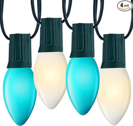 Minetom Outdoor Christmas Lights, 50 FT Vintage Blue and White C9 Christmas String Lights for Christmas Holiday Indoor Room Roofline Backyard Garden Patio Home Decor, E17 Base, Green Wire