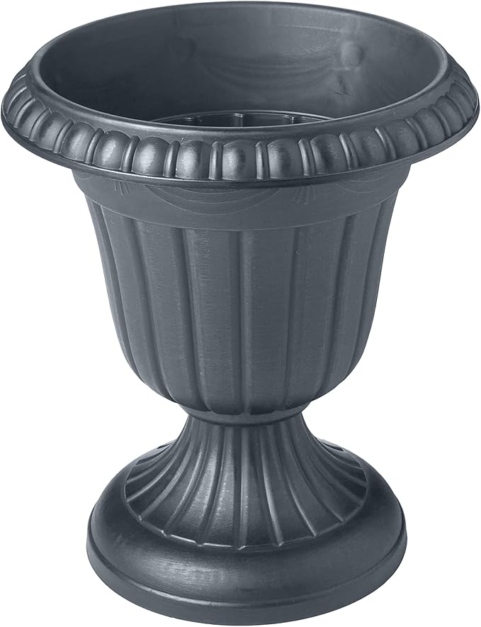 PL00GY Classic Traditional Plastic Urn Planter Indoor/Outdoor, 16" x 18", Gray