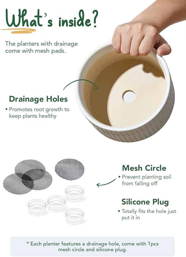 LE TAUCI Succulent Pots, 6.5+8 Inch Ceramic Indoor Plant Pot with Drainage Hole, Modern Round Decorative Flower Pot, Set of 2, Matte White