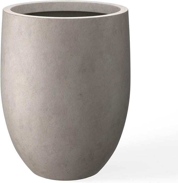 Kante 21.7" H Weathered Concrete Tall Planter, Large Outdoor Indoor Decorative Pot with Drainage Hole and Rubber Plug, Modern Round Style for Home and Garden