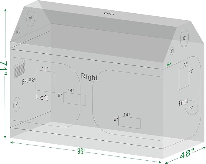 96"x48"x72" Roof Cube Grow Tent Plant Grow Tent, Indoor Growing Tent with Observation Windows, Lightproof Roof Cube Tent with Floor Tray, Mylar Hydroponic Tent for Plant Growth