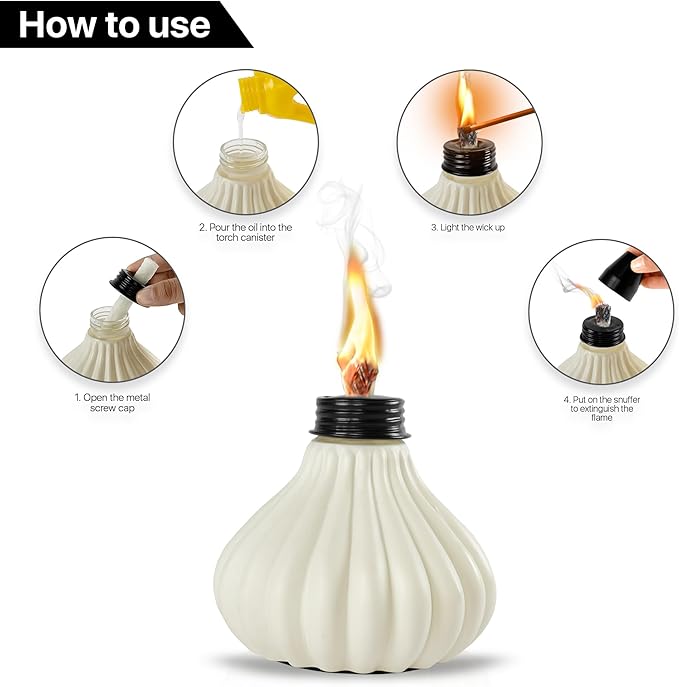 Deco Window Pack of 4 Table Torch for Indoor Outdoor Citronella Oil Tabletop Ceramic Lamp Landscape Multicolored Lantern with Fiberglass Wick & Cap for Garden Patio Yard Party Decor Light