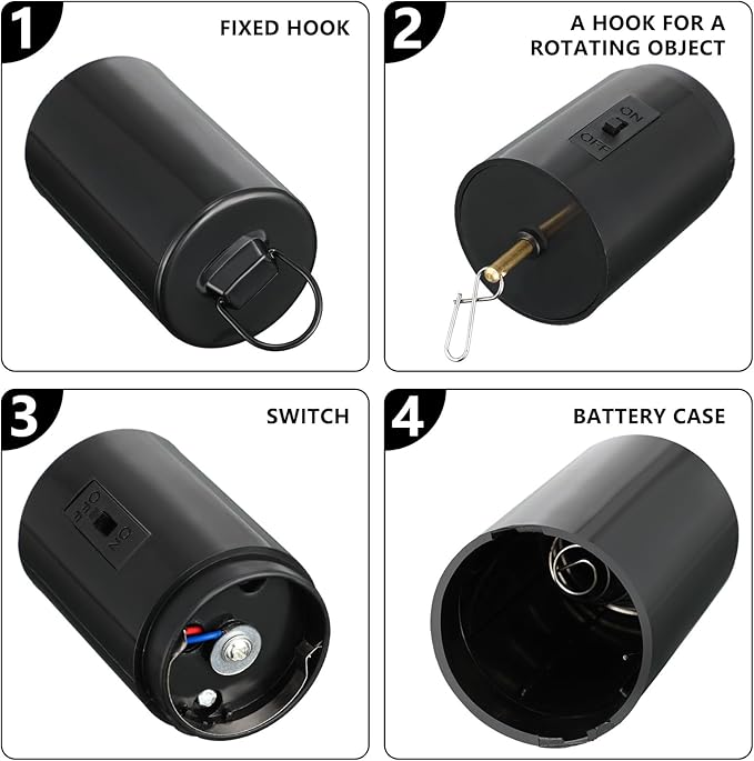 Therwen 6 Pcs Ornament Spinner Battery Operated Wind Spinner Motor Rotator Disco Ball Motor Outdoor Hanging Ornament for Halloween Mardi Gras Decoration, No Battery(Black)