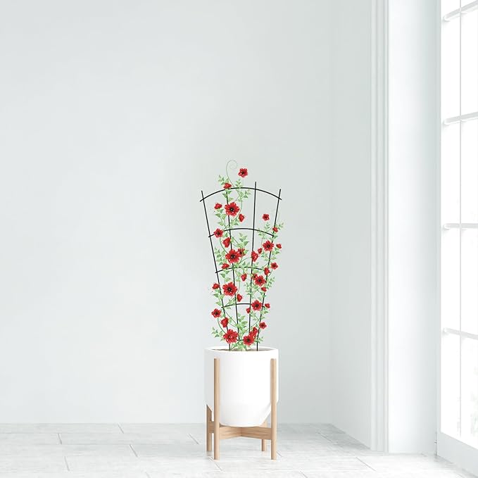 4 Pack 32'' Indoor Plant Trellis for Potted Plants Climbing Outdoor Metal Garden Trellis Houseplants Flowers Vine Ivy,Fan Shape, Black