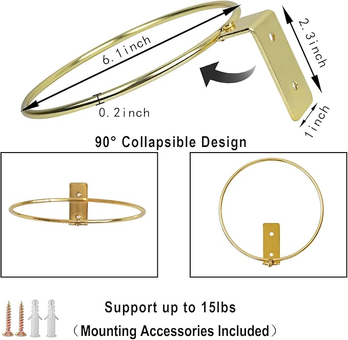 Wall Planters for Indoor Plants 3 Pack 6 Inch Flower Pot Holders Metal Ring with Self Watering Pots Wall Hanging Planters Gold-White