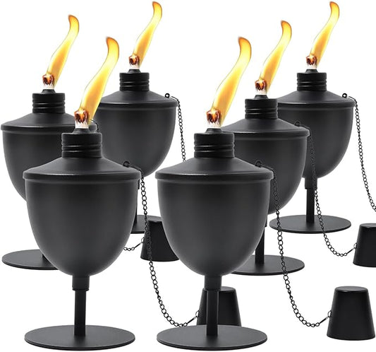 6 Pack Upgraded Tabletop Torches,14 oz Citronella Torches for Outside, Refillable Outdoor Flame Torch Light, Comes with Wicks,Covers and Funnel, Ideal for Parties, Garden Decor, DIY