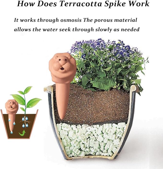Plant Watering Devices 4 Pack Terracotta Vacation Plant Waterer Bottle Watering Stakes Slow Release Plant Watering Spikes Self Watering Devices for Indoor Outdoor Plants