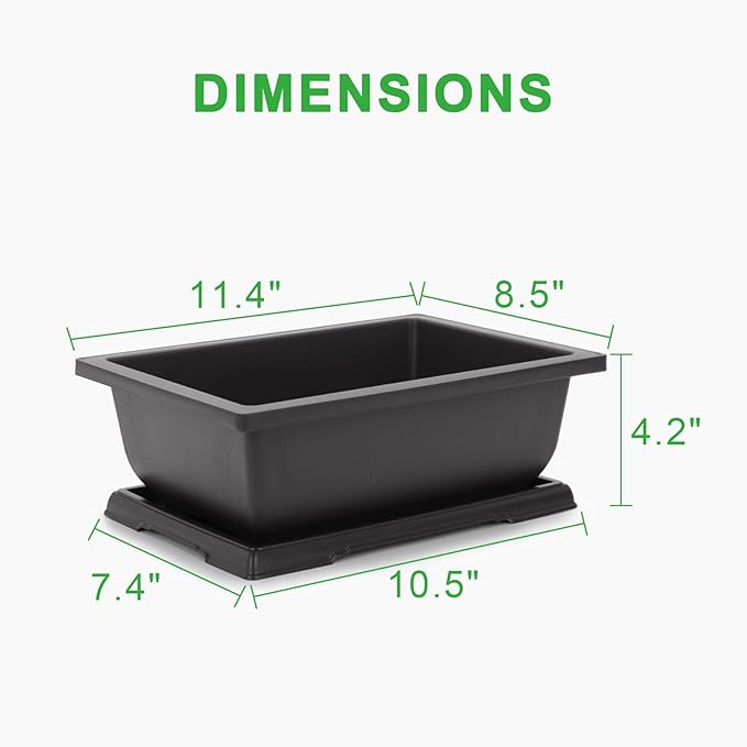 GROWNEER Bonsai Pots 3 Packs 11 Inch Bonsai Training Pot with Humidity Trays and Repotting Mat Tree Starter Kit Growing Planter for Garden Yard Office Indoor Outdoor