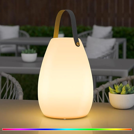 uuffoo Portable Outdoor Table Lamp, Dimmable Cordless Lamp with Remote and 7 RGB Colors IP44 Waterproof Hanging Lamp Indoor/Outdoor Night Lamp Lantern for Bedroom Garden Dining Camping