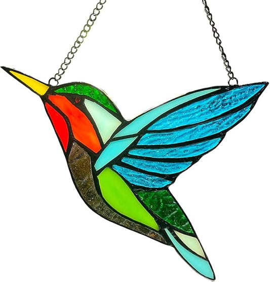 Hummingbird Stained Glass Window Hangings, Birds Stained Glass Decorations,Bird Suncatcher for Window Decor Hummingbird Gifts for Mom,Bird Lovers