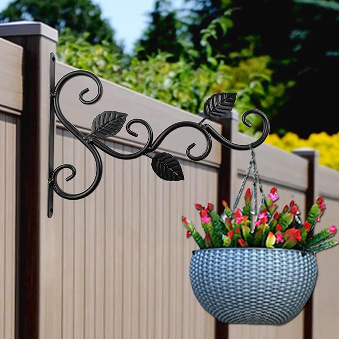 NSBELL Plants Hangers Outdoor Indoor Decor, Wall Hooks for Hanging Plant Bracket, Plant Hooks for Bird Feeder, Wind Chime, Lights, Lanterns (Black-2PCS)