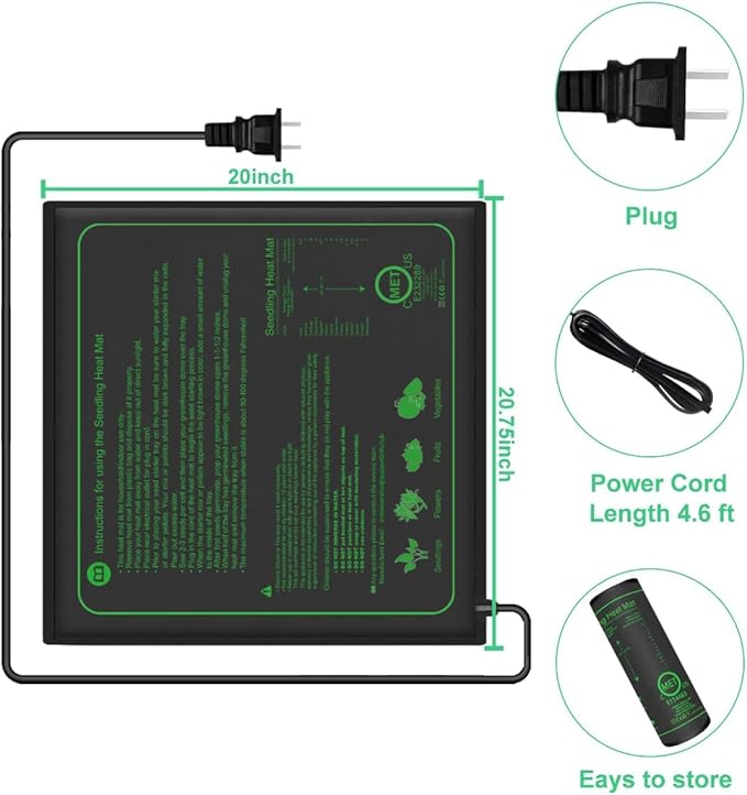 2 Pack Seedling Heat Mat for Seed Starting,20" x 20.75" Waterproof Heating Pad for Indoor Plants Germination(L)