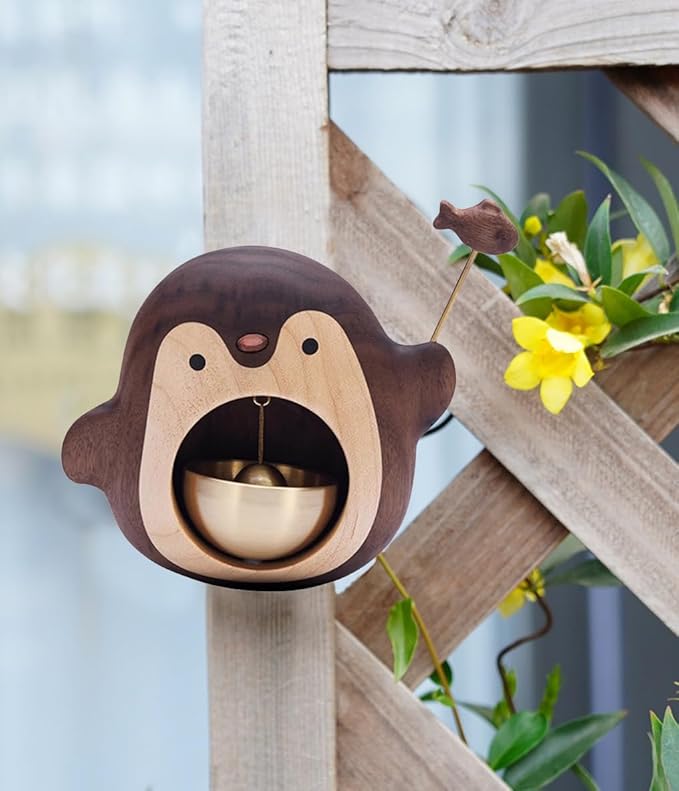 Shopkeepers Bell for Door Opening, Wood Doorbell Magnetic Wind Chime for Refrigerator Room Garden, Cute Decorative Doorbell for Home/Store/Restaurant Door, Creative Gift (Walnut)