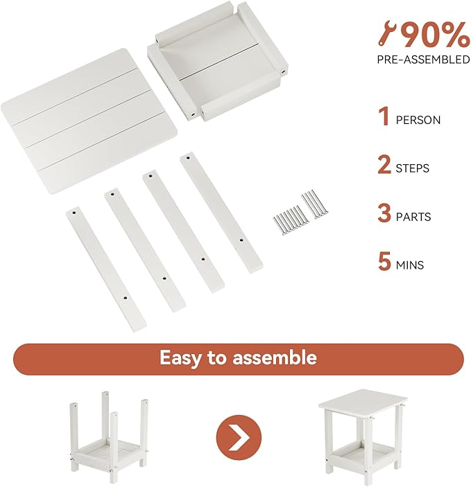 Outdoor Side Table with 2 Layers Storage Small Adirondack Square Side Tables for Outside Weather Resistant Patio End Table for Pool, Backyard, Indoor Companion, Front Porch, White