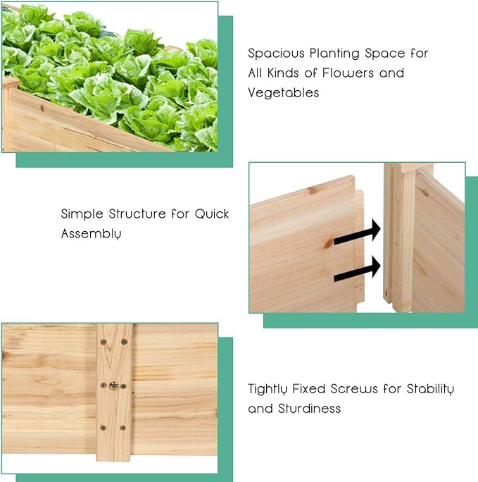 Giantex Raised Garden Bed Planter, Wooden Elevated Vegetable Planter Kit Box Grow for Patio Deck Balcony Outdoor Gardening, Natural
