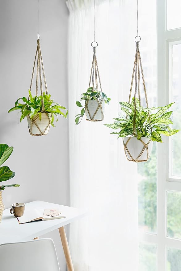 Dahey Macrame Plant Hanger Set of 3 with Hooks Indoor Hanging Planter Basket 35"/29"/23" Handmade Woven Cotton Rope Flower Pot Crochet Plant Holder Stand for Boho Home Decor No Tassels,Brown