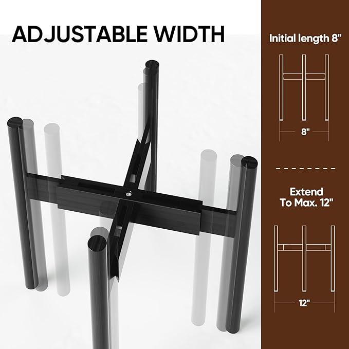 MUDEELA 2 Pack Adjustable Plant Stand Indoor, Bamboo Plant Stand 8 to 12 Inches, Single Floor Plant Stand for Indoor Plants, Bamboo Black Planter Stand for Indoor Plants, Pot Plant Not Included