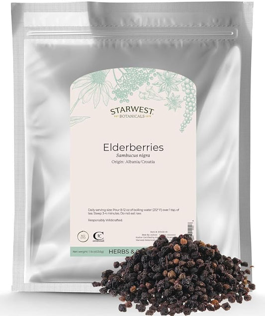 Starwest Botanicals Elder Berries Whole Wildcrafted, 1 Pound