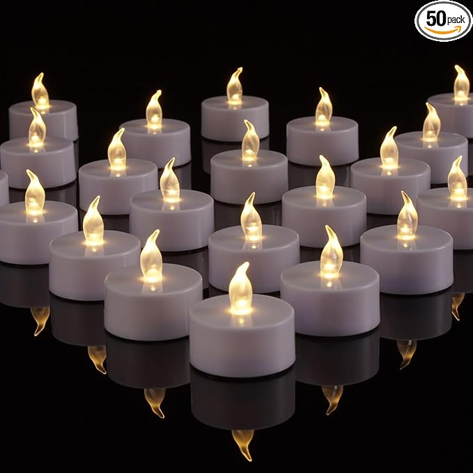 LED Tea Lights Candles- 50Pack Flameless Candles Realistic and Bright Flickering Long Lasting 200Hours for Holiday Celebration,Party, Home Decoration WarmWhite,Battery Operated