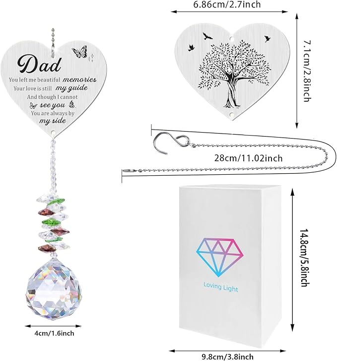 Memorial Suncatcher Gifts for Loss of Dad, Sympathy Gifts for Loss of Dad, Dad in Heaven Memorial Crystal Suncatcher for Window Home Decor (Dad)