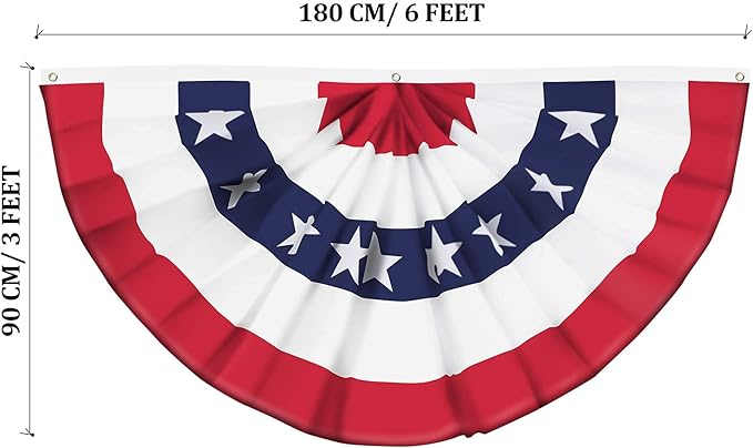 USA Pleated Fan Flag American US Bunting Flag Patriotic Half Fan Banner Flag with Canvas Header and Brass Grommets for 4th of July Memorial Day Indoor Outdoor Decoration (6, 3x6 Feet)