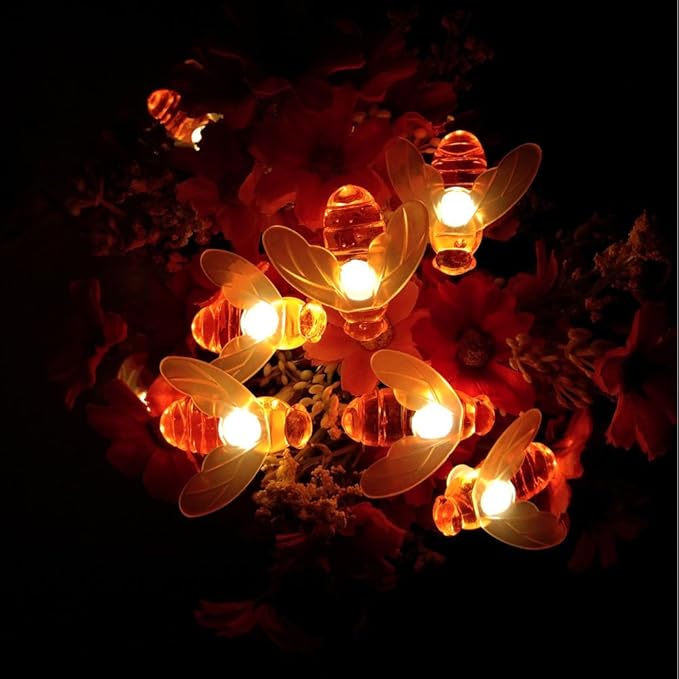 Solar Bee String Lights, 21Ft 30 Led Bee Shape Fairy String Lights Solar Operated String Lights for Garden, Patio, Lawn Decoration (Warm White)
