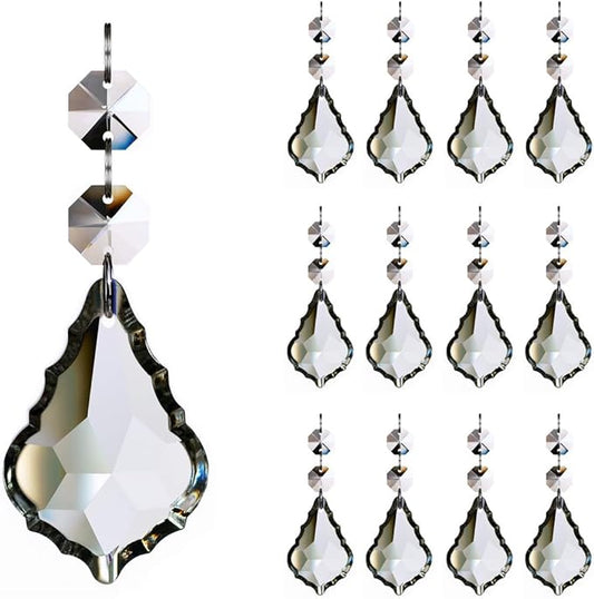 12pcs Maple Leaf Crystal Chandelier Prism Pendant Parts, 63mm Hanging Crystals Beads for Chandelier Wedding Decoration Clear