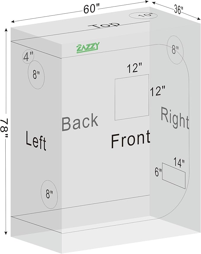 zazzy Indoor Grow Tent, 36"x60"x78" Mylar Hydroponic Plant Growing Tent with Observation Window and Waterproof Floor Tray for Plants Indoor