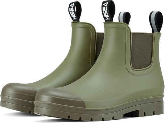 HISEA Women's Short Rain Boots Waterproof Garden Shoes Rubber Chelsea Boots Anti-Slipping Rainboots for Ladies with Comfort Insole Lightweight Stylish Ankle Rain Shoes Outdoor Work Booties