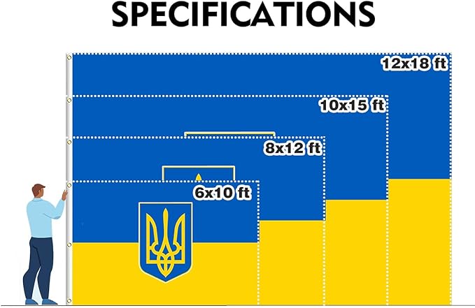 Ukraine Trident Extra Large Flag 10x15FT Giant Ukrainian Coat of Arms National Polyester Banner With 5 Grommets Fade Resistant Vivid Color For Patriotic Festival Events Party Decoration
