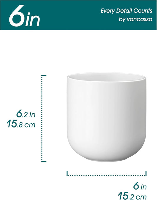 vancasso 6 Inch Ceramic Plant Pots, Planters with Drainage Hole, Flower Pots Planters Pots for Indoor Plants, Modern Indoor Decorative Garden Pot, Home Decor, White