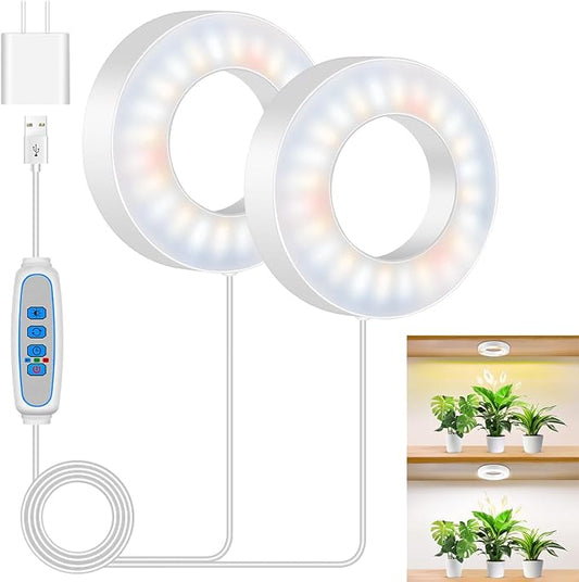 Ceiling Grow Lights for Indoor Plants, 5000K 96 LEDs Full Spectrum Small Plant Light with 6/12/16H Timer, 3 Color Modes, 3.54" Growing Lamp for Small Plants with 96in Power Cord (2-Head)