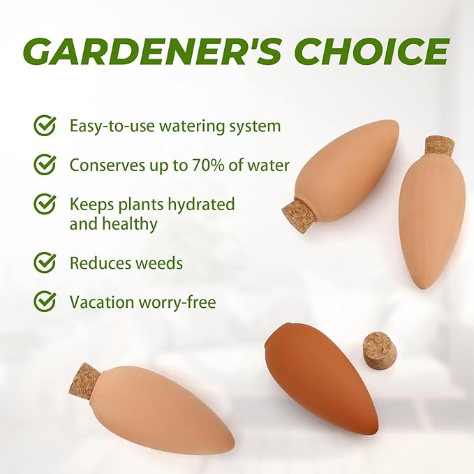 4 Pack Olla Watering Pot, Self Watering Globes 5.2oz Slow Release Terracotta Watering Spikes for Indoor Outdoor Plants, Easy to Refill Automatic Dripping Clay Bulbs Planter Insert (4.9" Tall, Cone)